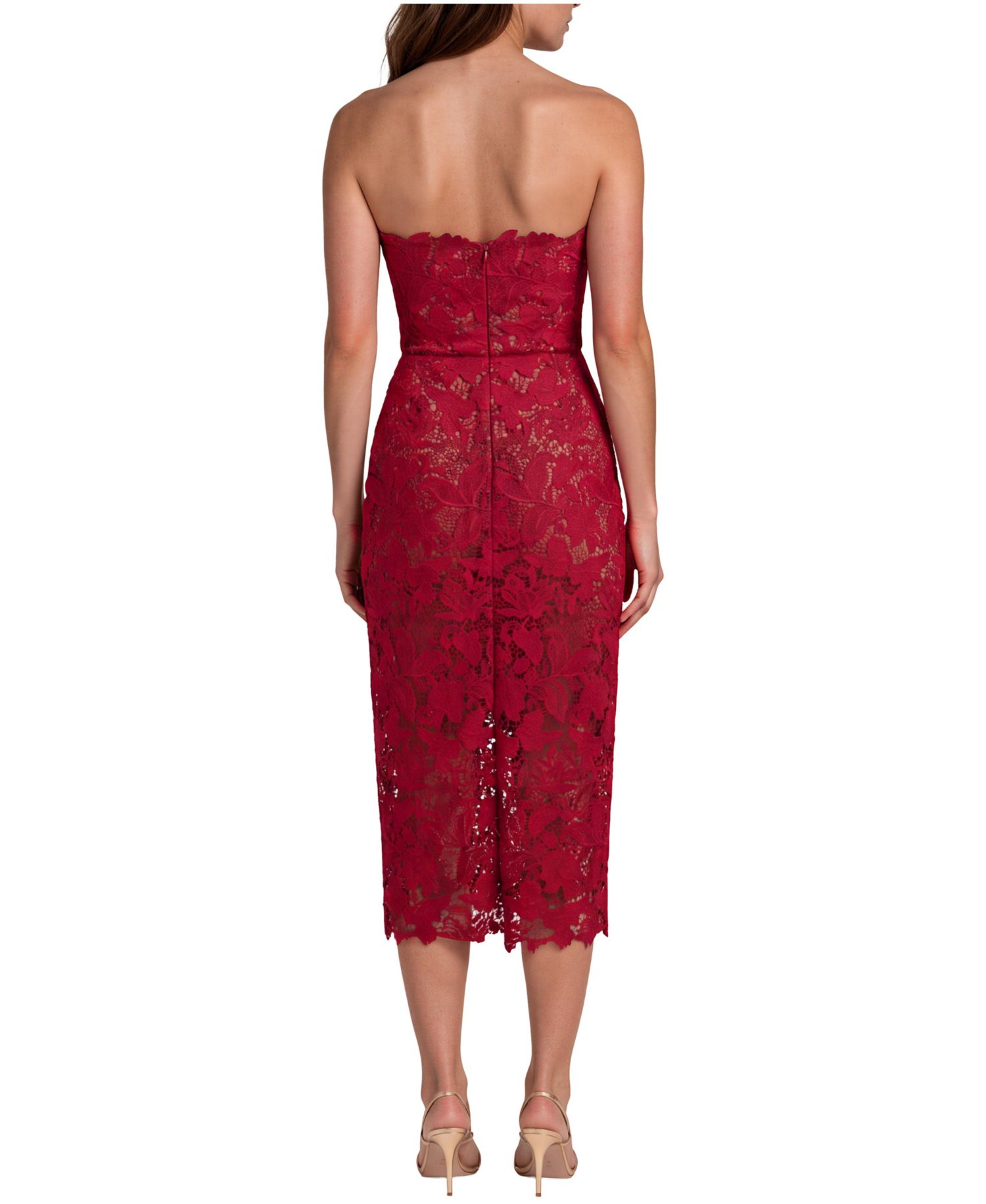 Women's Strapless Guipure Lace Scalloped Hem Midi Dress