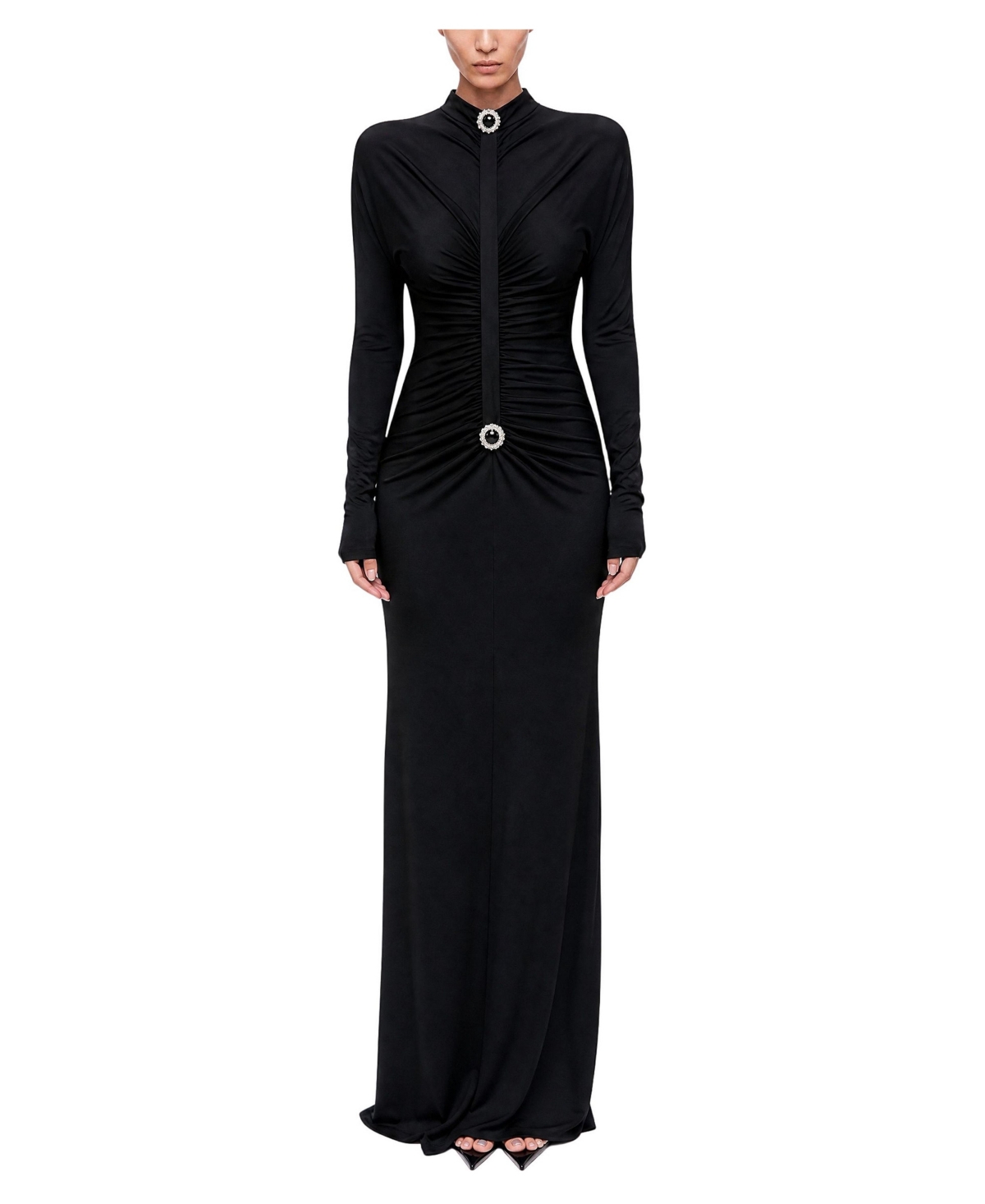Nocturne Women's Stone Drape Detailed Wedding Guest Open-Back Maxi Dress - Black