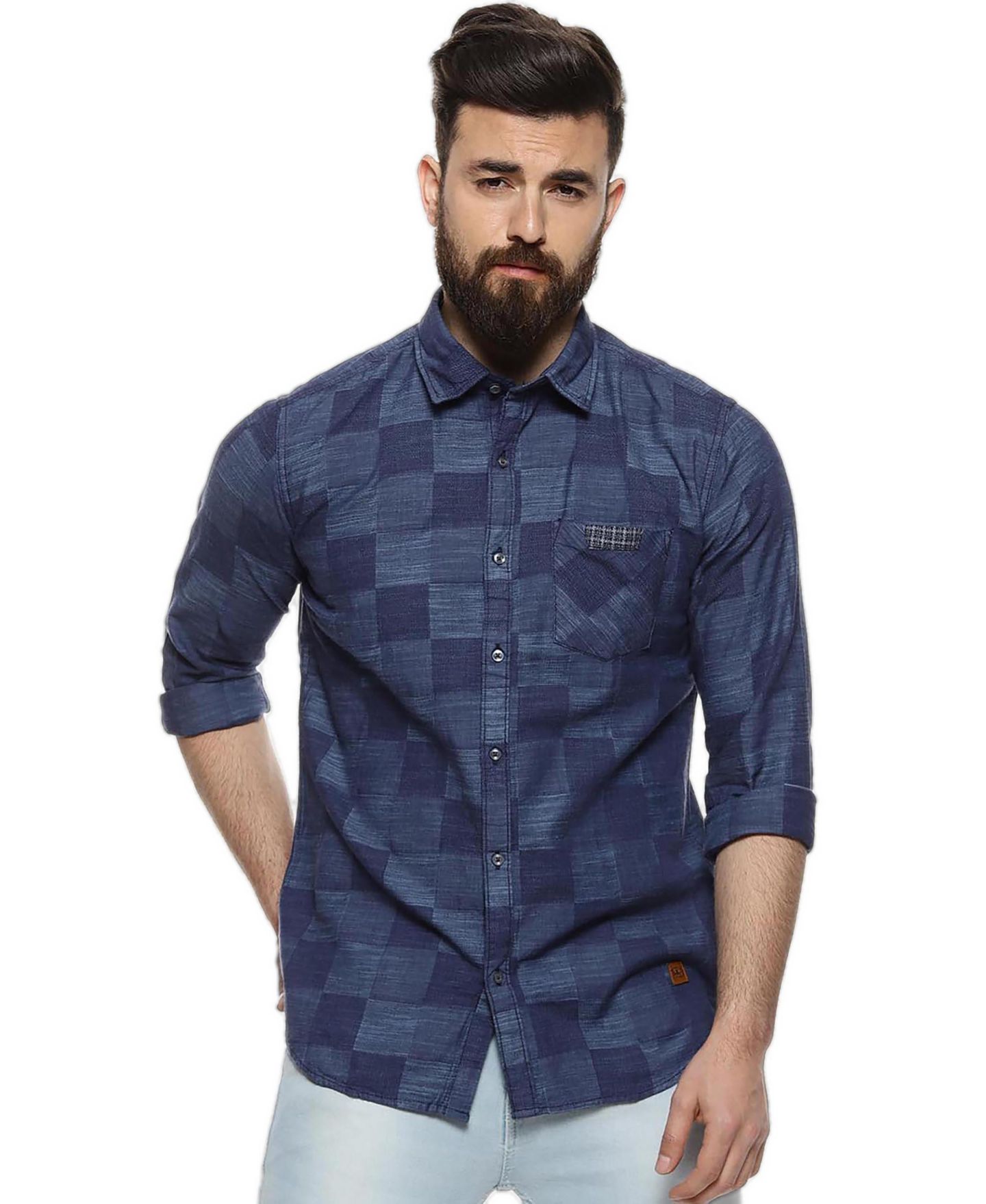Мужские рубашки Cahoot Campus Sutra Checkered Stylish Casual, цвет: Синий — фото 1
