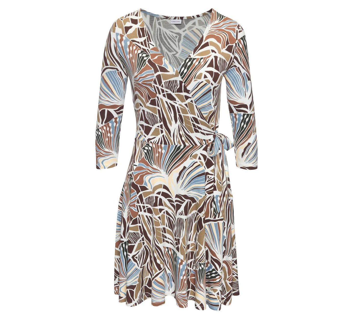 Женское платье Lascana V-Neck A-Line Wrap-Look, цвет: Слоновая кость хаки — фото 5