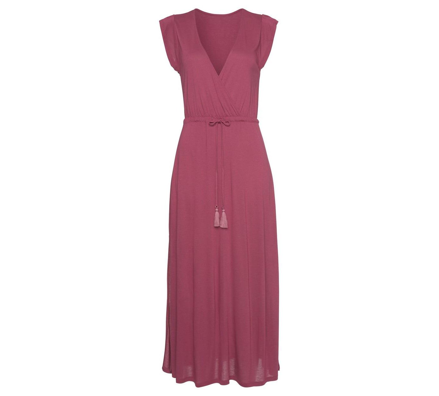 Женское платье Lascana Viscose Printed Side Slit A-Line V-Neck Elastic-Waist Maxi, цвет: Ягодный — фото 5