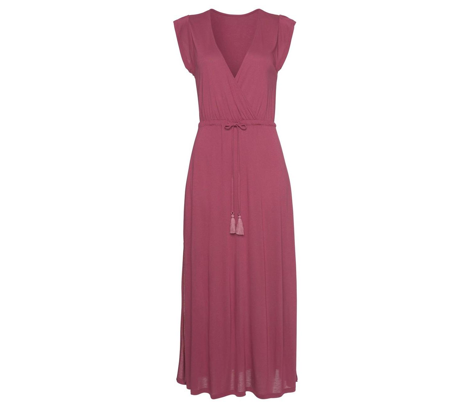 Women's Viscose Printed Side Slit A-Line V-Neck Elastic-Waist Maxi Dress