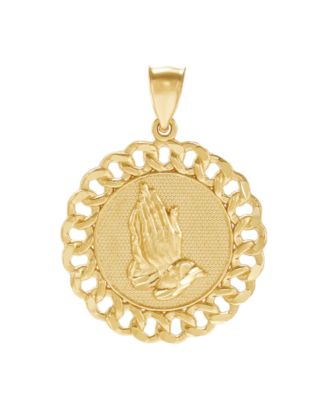 Praying Hands Pendant, 1.375" Drop in 10k Yellow Gold