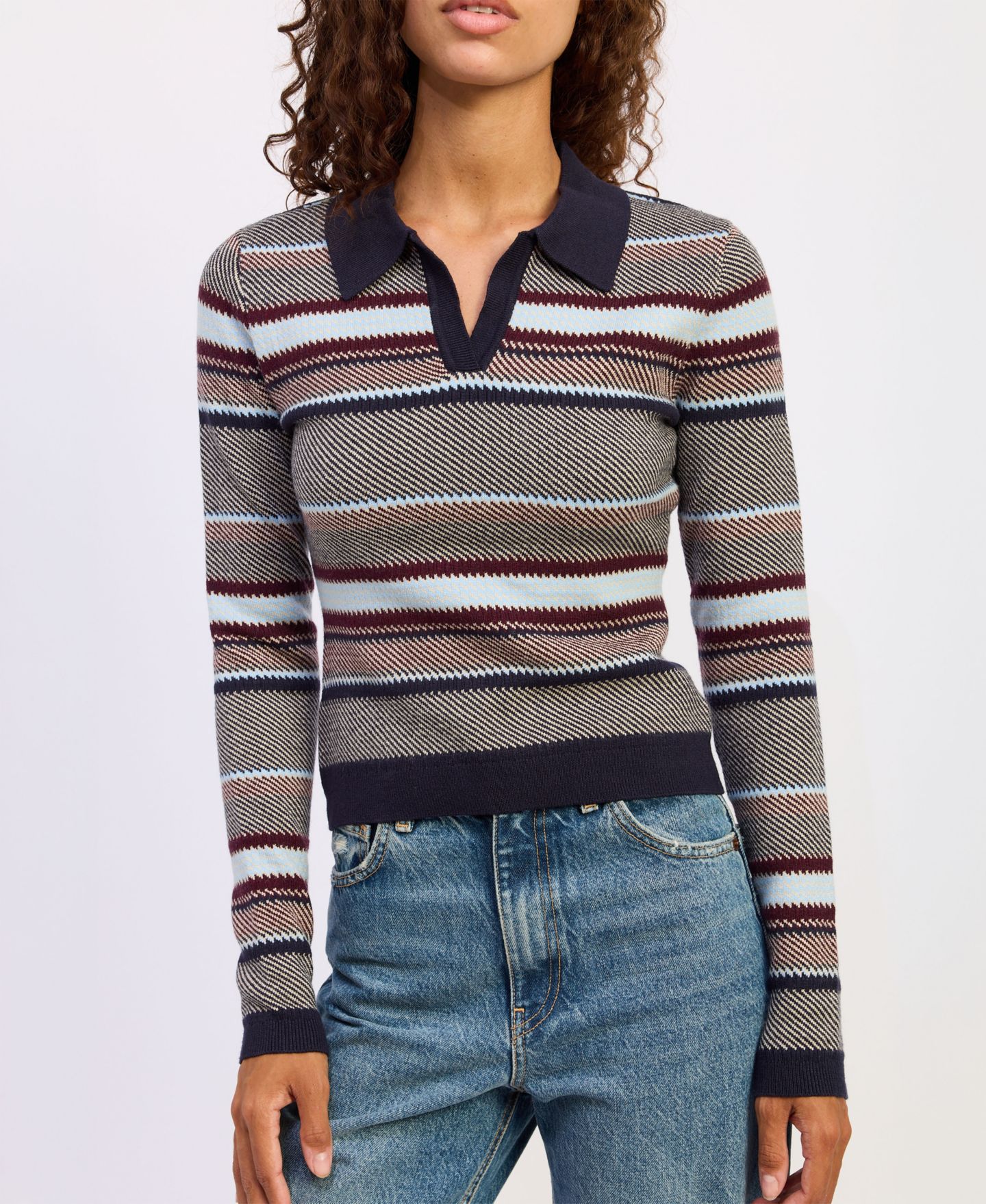 Женское поло En Saison Montgomery Long Sleeve V-Neck Polo, цвет: Тёмно-синий разноцветный — фото 4