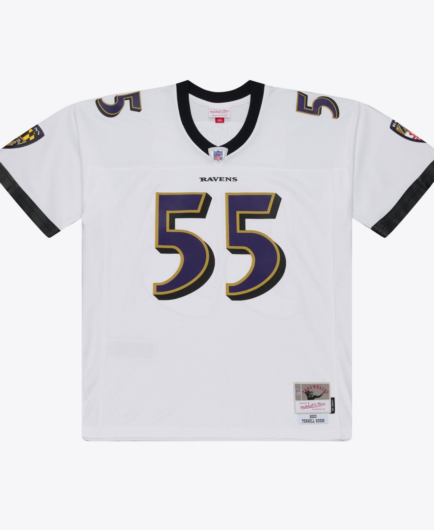 Мужской топ Mitchell & Ness Terrell Suggs White Baltimore Ravens 2003 Legacy Replica Player Jersey — фото 9