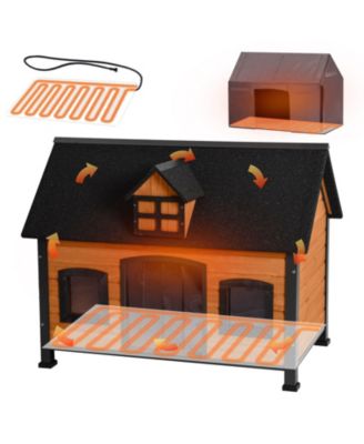 Heated Insulated Dog House Outdoor Dog Shelter with Strong Iron Frame