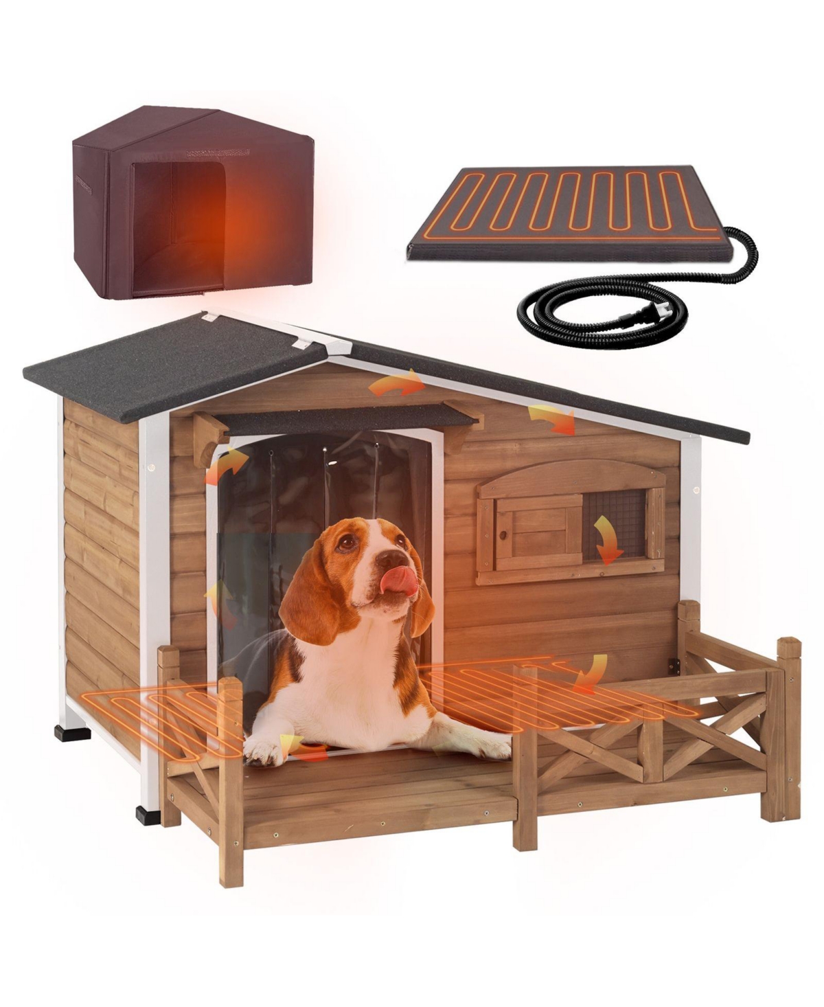 aivituvin Outdoor Heated Dog House with Metal Frame Large Dog House - Brown  Beige