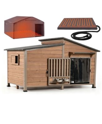 Extra Large Heated Wooden Dog House 60 inches with Removable Insulated Liner and Metal Frame