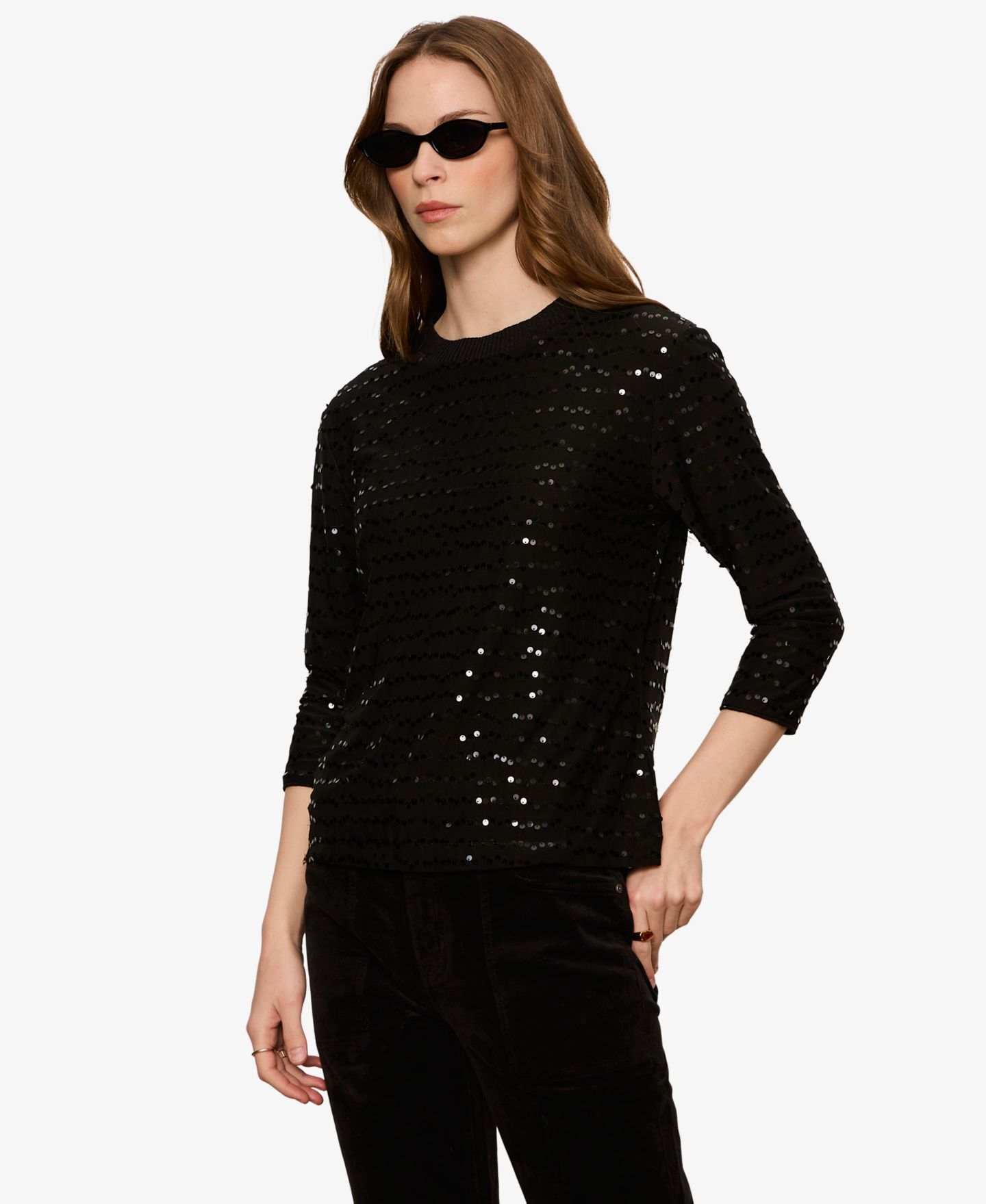 Женская футболка Sanctuary Mode Sequin-Embellished 3/4-Sleeve, цвет: Чёрный — фото 5