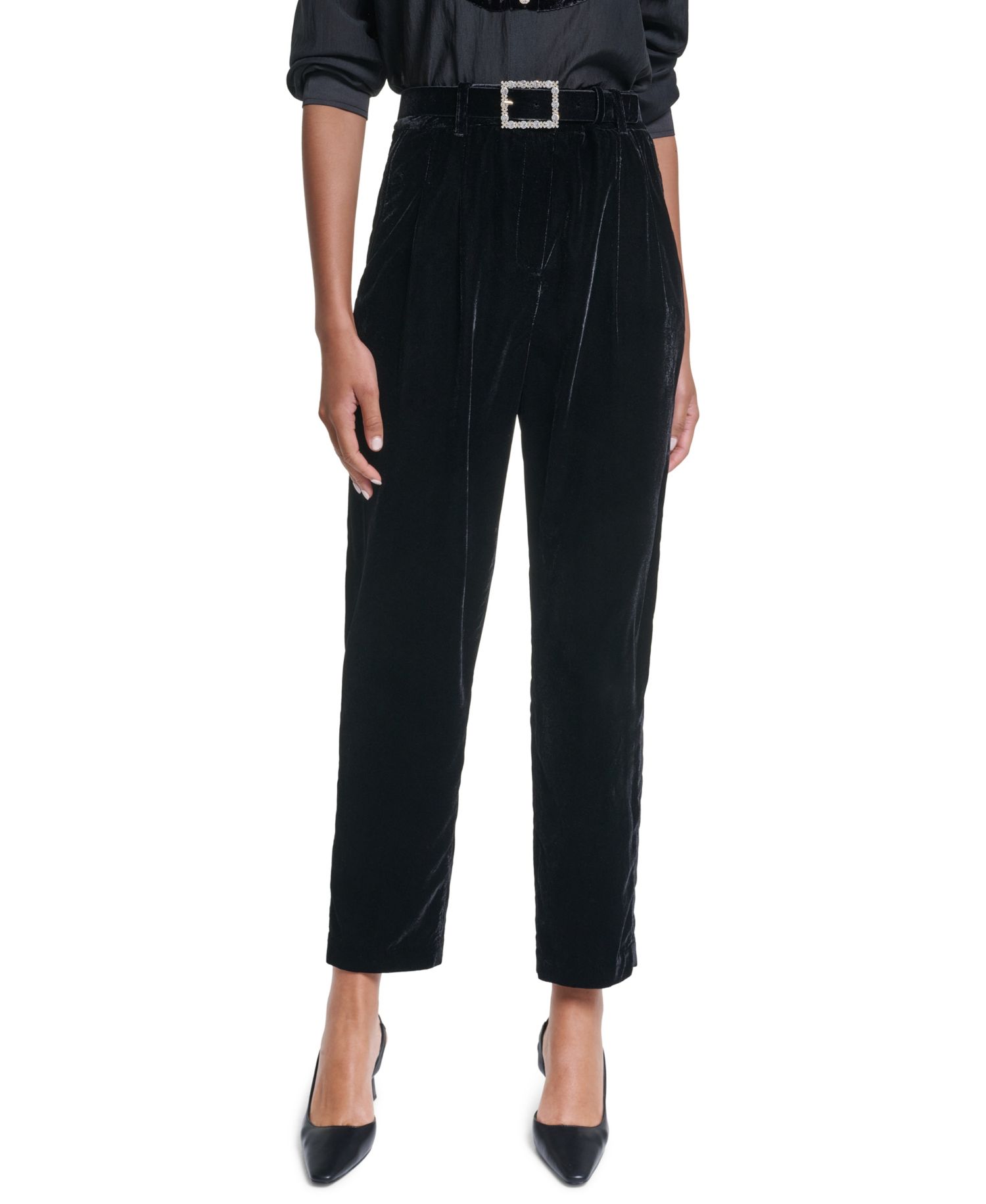 Petite Velvet High-Waisted Pants