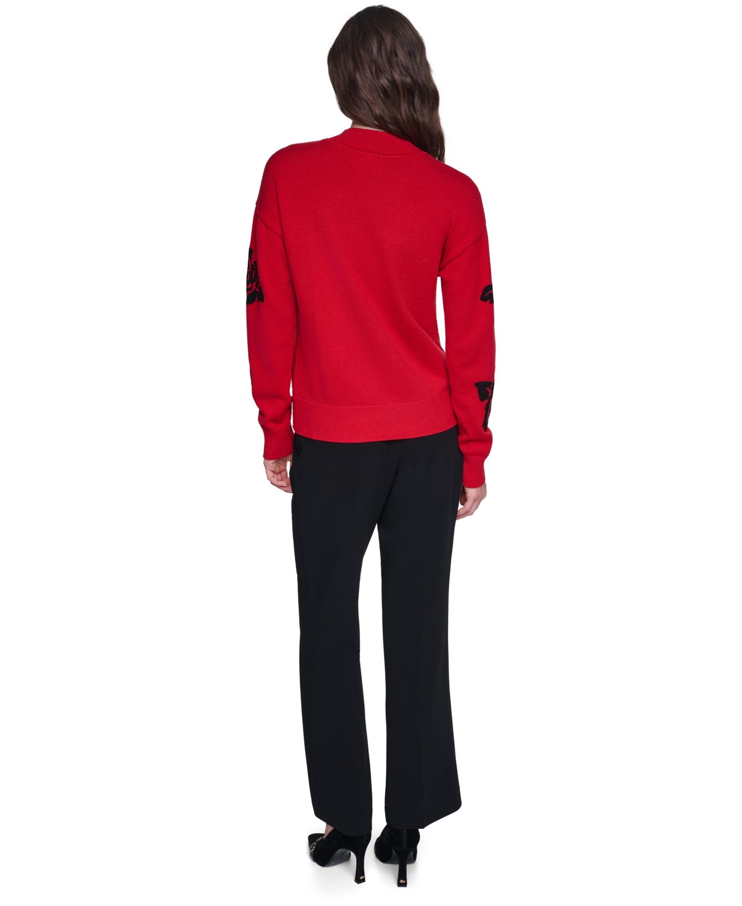 petite Mock-Neck Long-Sleeve Floral Sweater