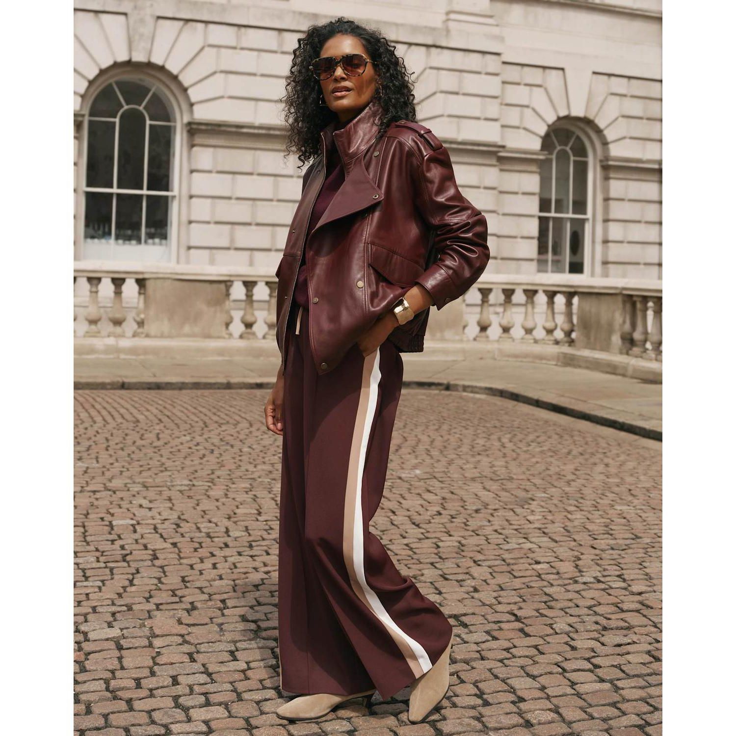Women's Side Stripe Tie Waist Wide Leg Trousers