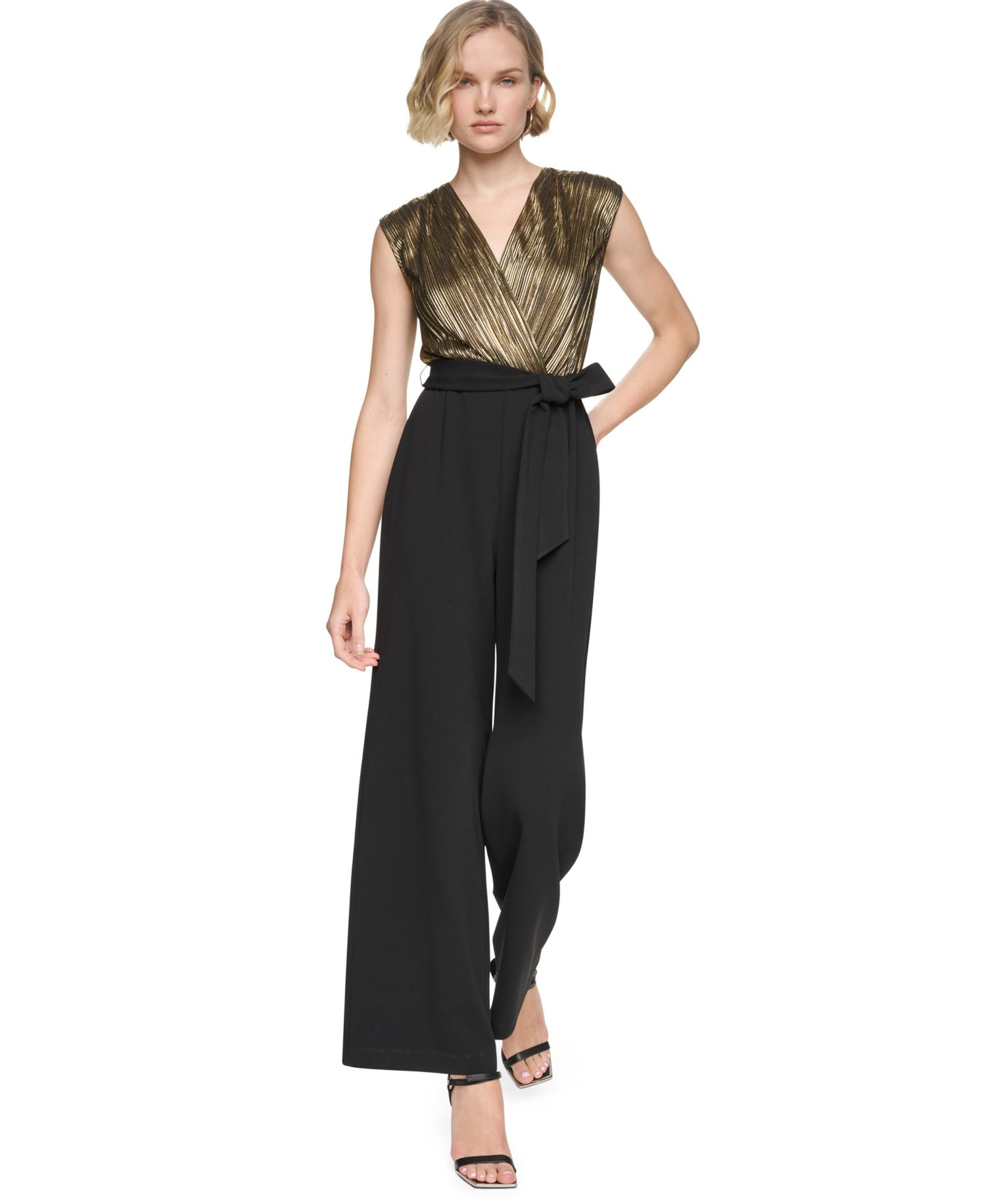 Women's V-Neck Cap-Sleeve Wide-Leg Jumpsuit