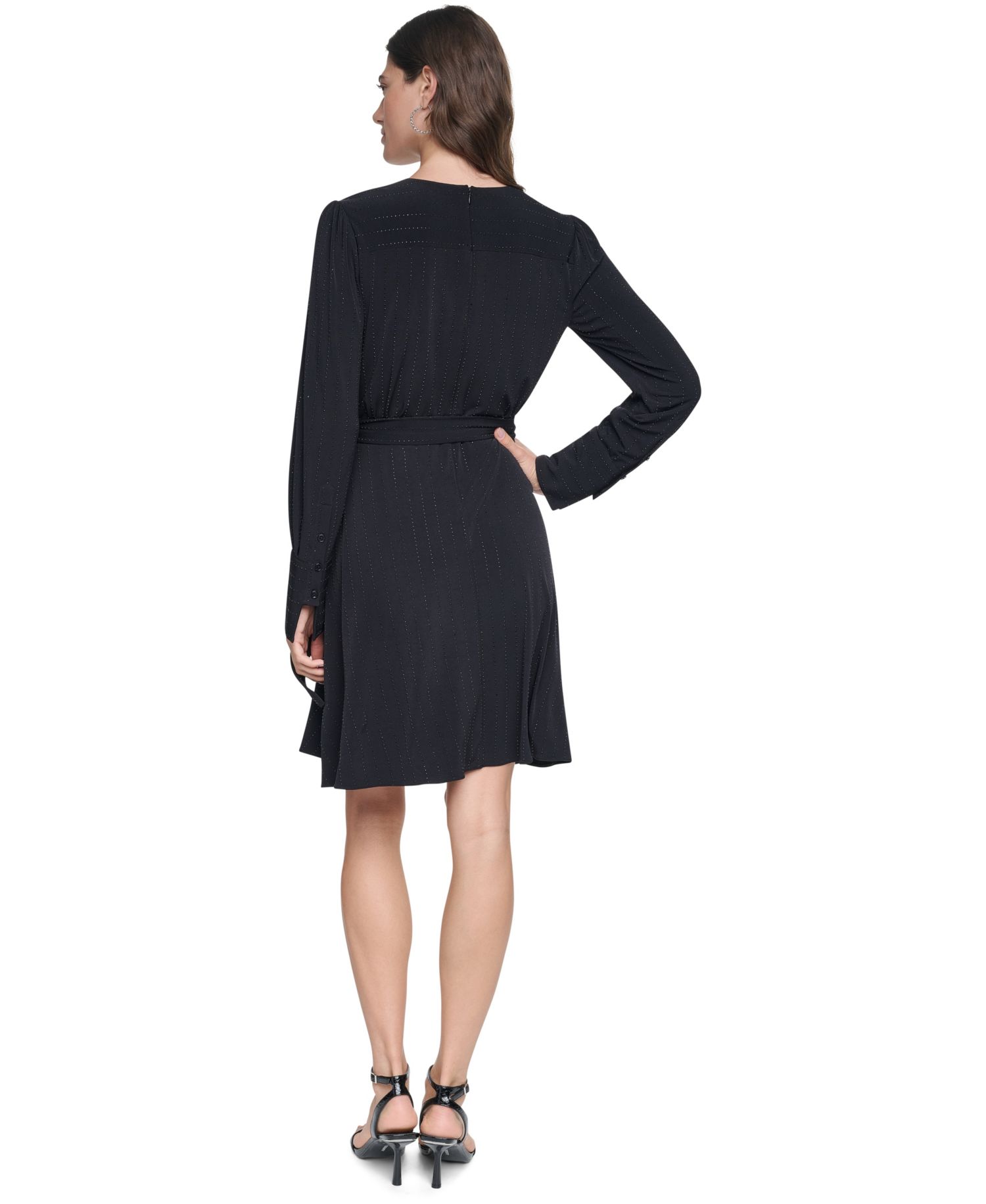 Women's Long-Sleeve V-Neck Surplice Dress