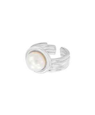 Meandro Textured Pearl Statement Adjustable Ring 14k Gold Plated Bold
