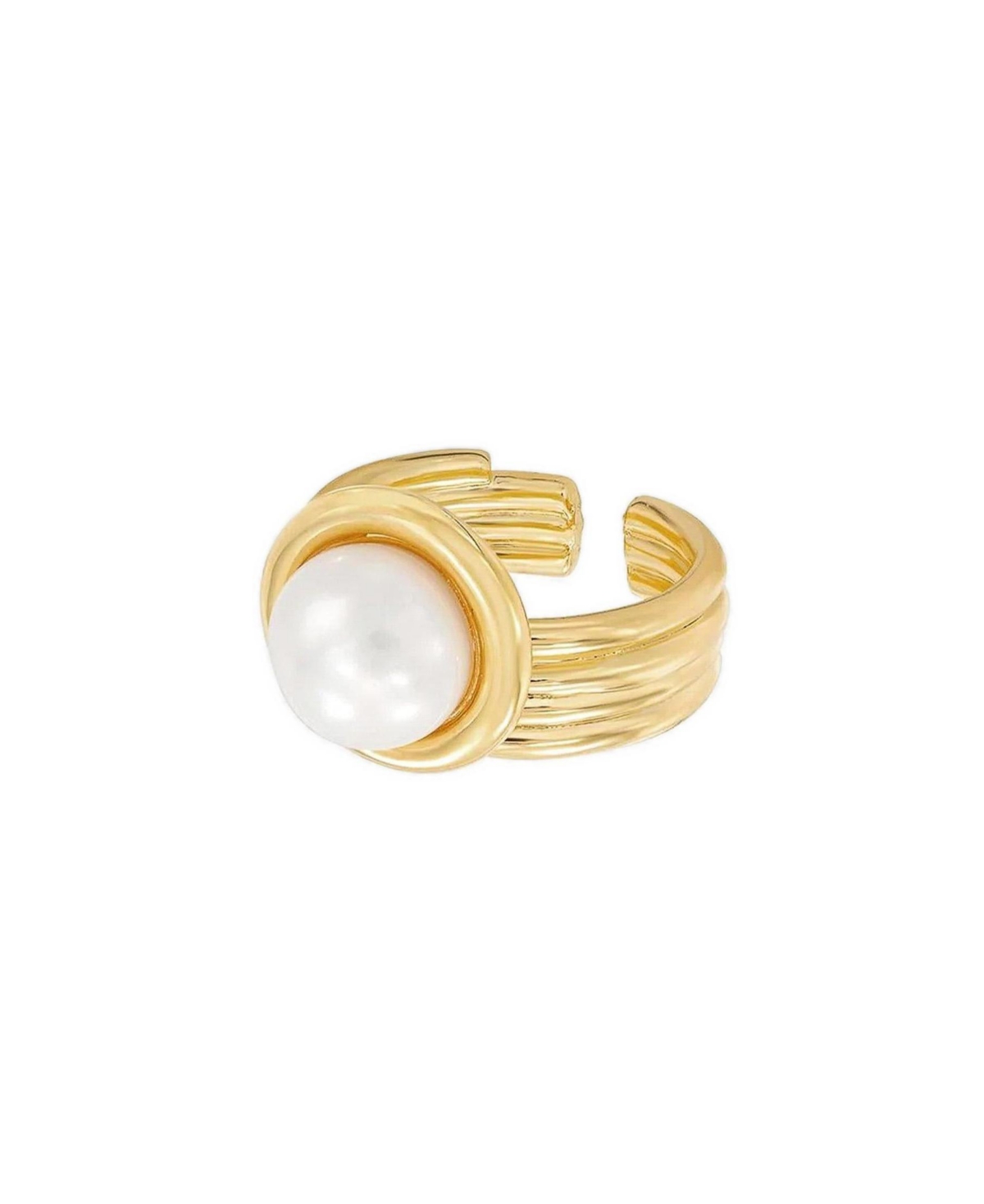 Josh & Chloe Meandro Textured Pearl Statement Adjustable Ring 14k Gold Plated Bold