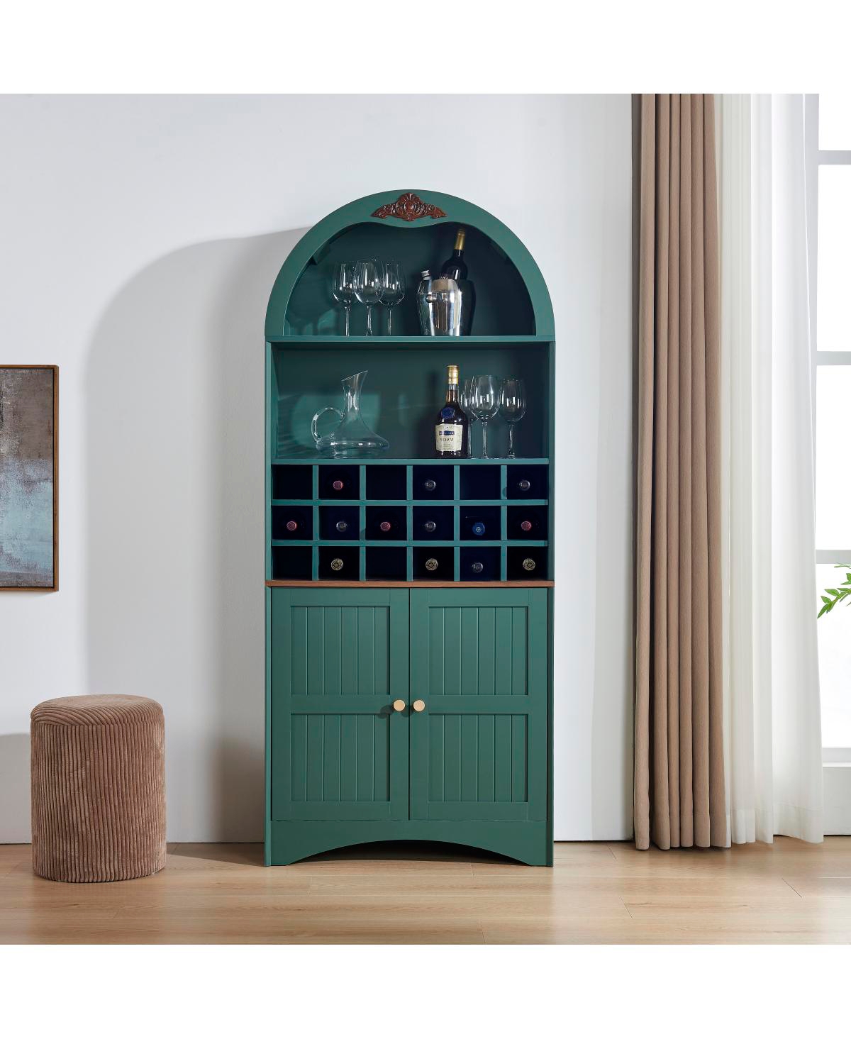 Streamdale Furniture Arched Wood Wine Cabinet with Removable Rack and Adjustable Shelves - Green