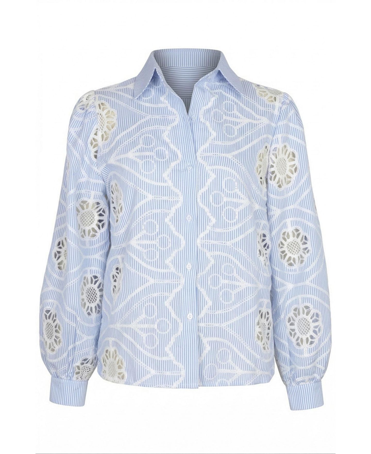 Женская рубашка Modenaire Striped Eyelet Collared Button-Down — фото 7