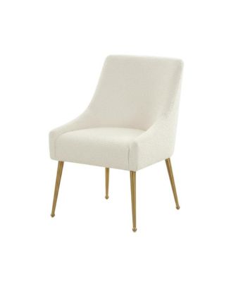 Cream Boucle Side Chair with Gold Legs and Fiber-Wrapped Foam Seat