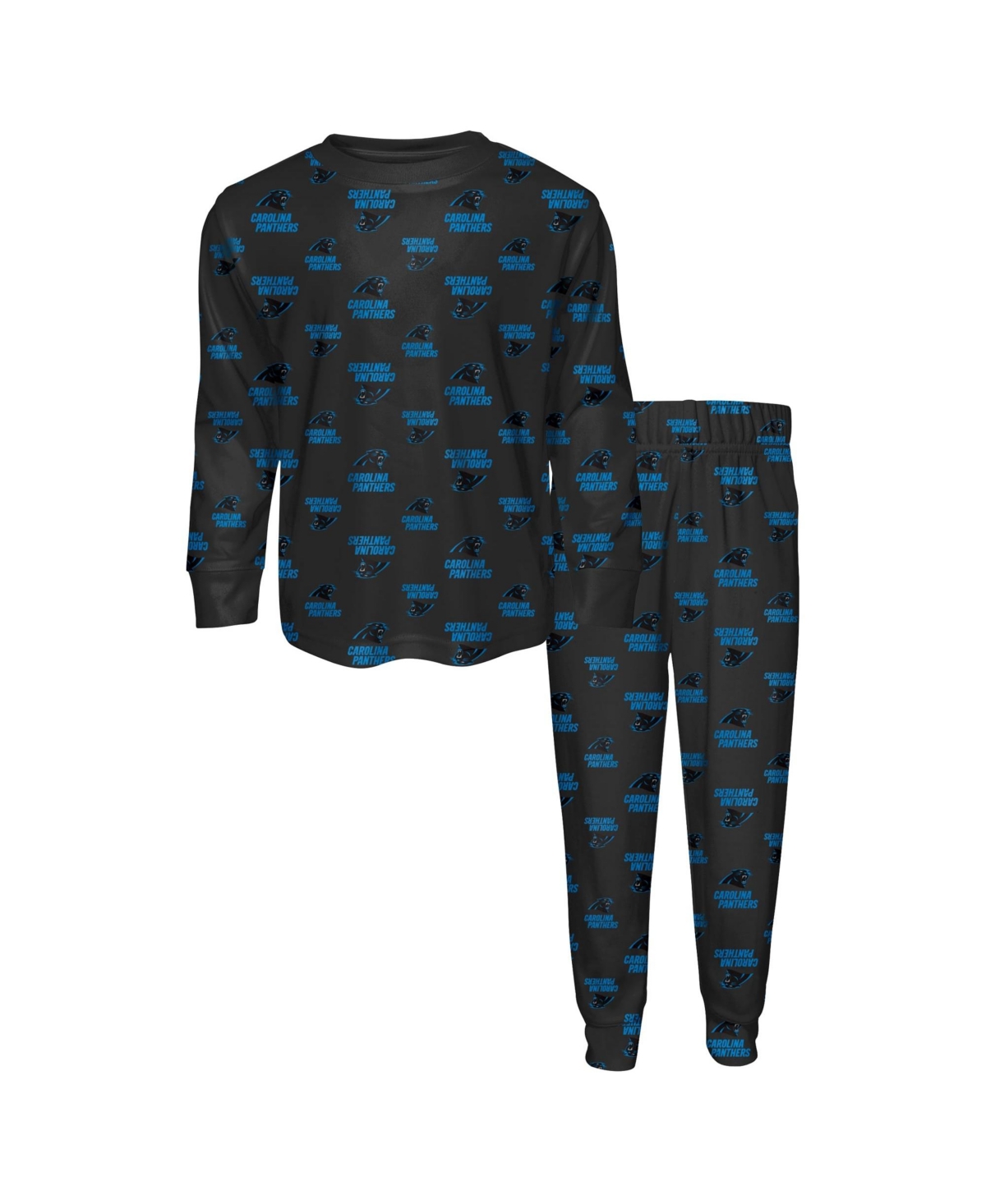 Outerstuff Boys' and Girls' Carolina Panthers All-Over-Print Long Sleeve T-Shirt and Pants, 2-Piece Set - Black