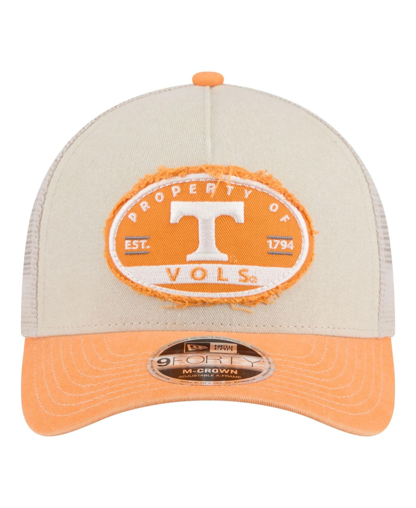Мужская кепка New Era Stone/Tennessee Orange Tennessee Volunteers Frayed Patch 9FORTY M-Crown A-Frame Trucker Adjustable Hat — фото 2