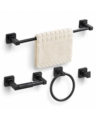 4-Piece 16" Bathroom Hardware Set Wall Mounted Stainless Steel Towel Bar Ring Hook Paper Holder
