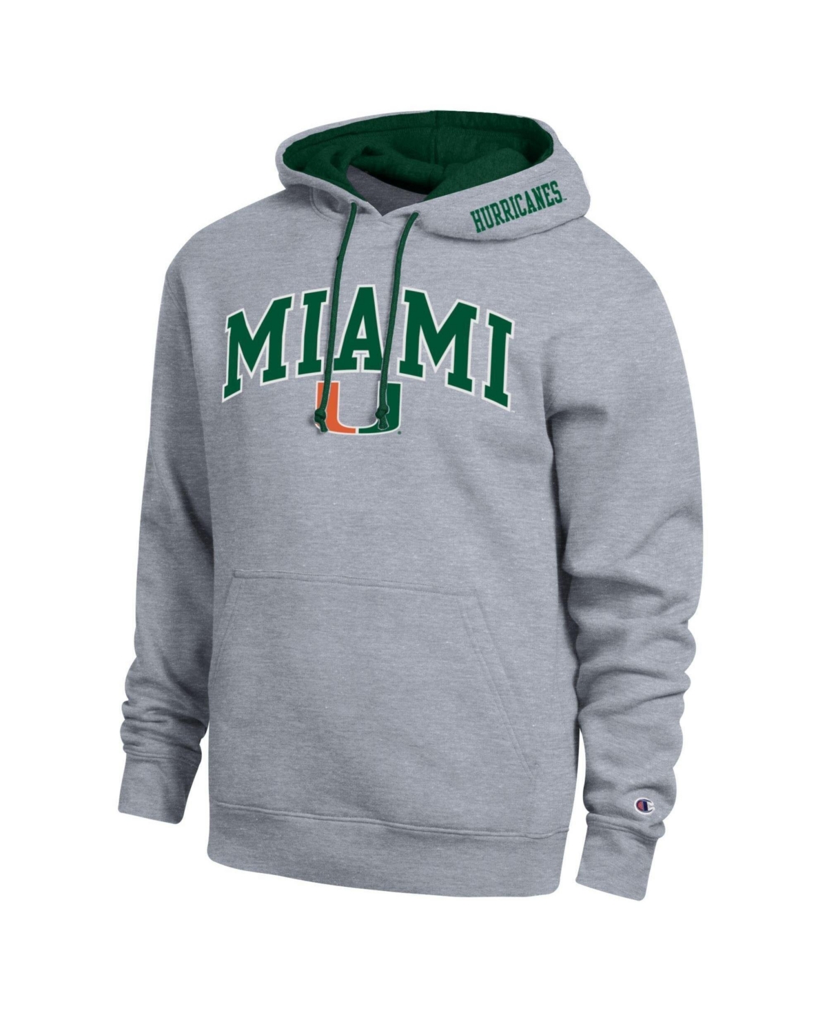 Champion Men's Miami Hurricanes Tackle Twill Graphics Kangaroo Pocket Hoodie