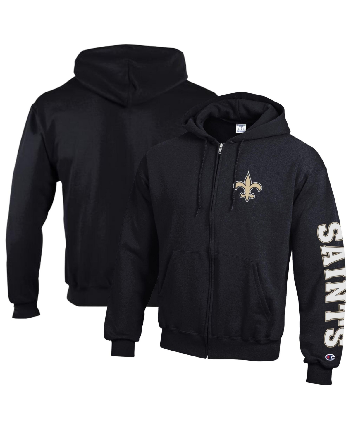 Champion Men's New Orleans Saints Powerblend Full-Zip Graphic Hoodie - Black