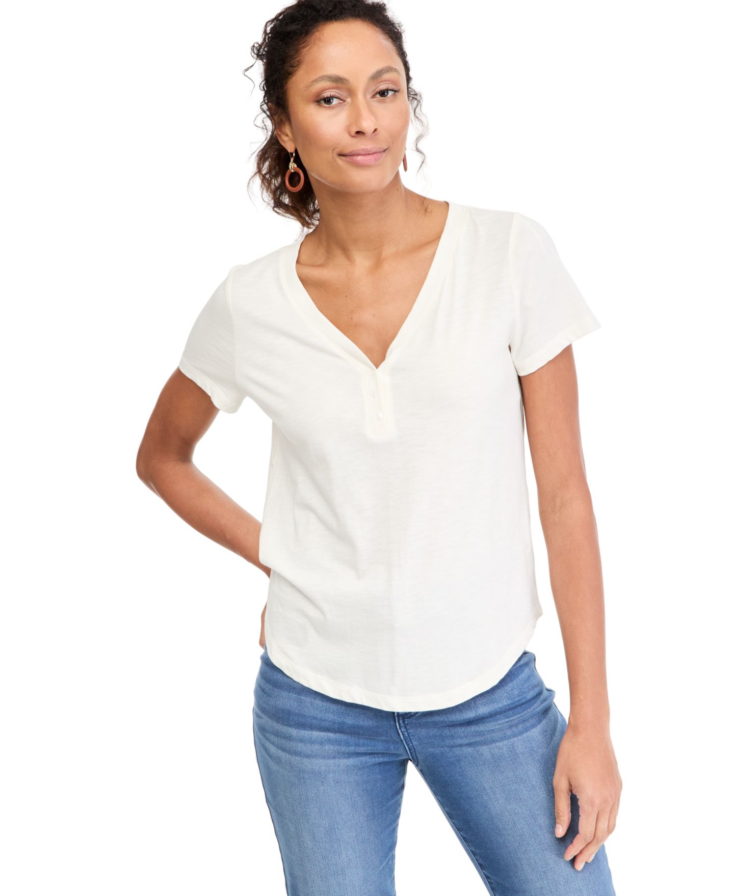 Женский топ Style & Co V-Neck Dolman Sleeve, цвет: Ванильный — фото 1