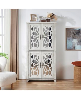 Tall Carved Acrylic Mirror Storage Cabinet with Adjustable Shelves