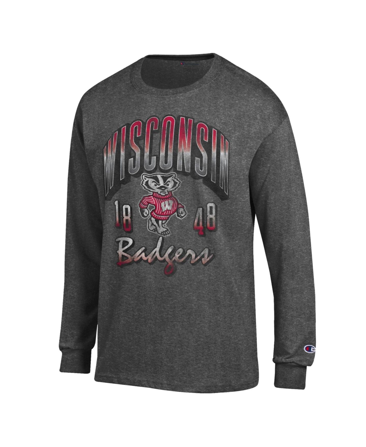 Мужская футболка Champion Heather Charcoal Wisconsin Badgers Bold Long-Sleeve — фото 2
