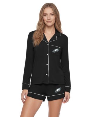 Women's  Black Philadelphia Eagles Medley Long Sleeve Button-Up and Shorts Sleep Set