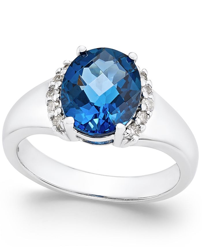 Macy's London Blue Topaz (3-1/5 ct. t.w.) and Diamond Ring (1/6 ct. t.w ...
