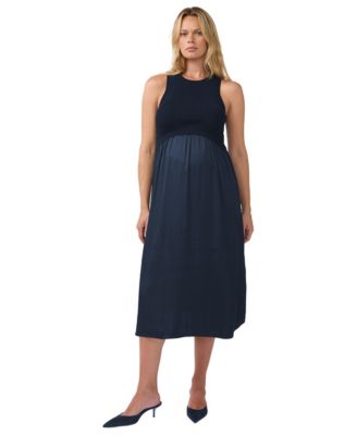 Maternity Mix Media A-Line Sleeveless Crewneck Dress