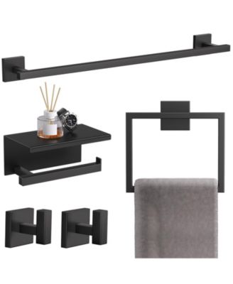 5Pieces 23.6" Bathroom Hardware Set Towel Bar Toilet Paper Holder Shelf