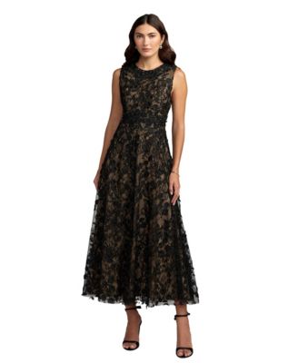 Petite Floral-Embroidered High Neck Midi Dress
