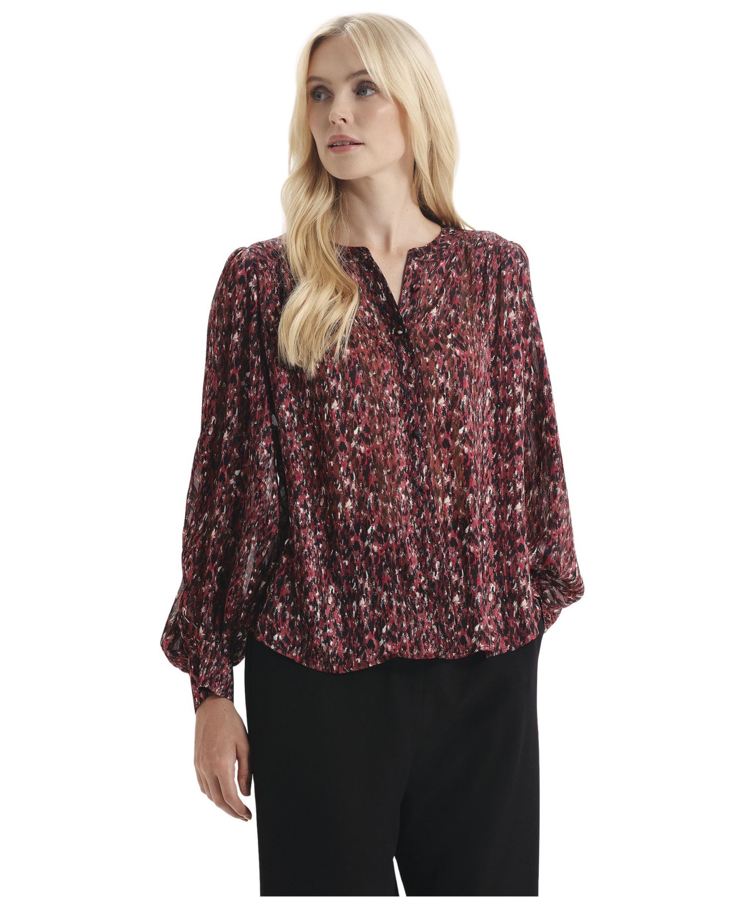 Women's Lia Printed Long-Sleeve Chiffon Blouse