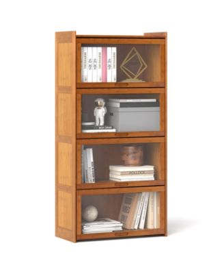 4-Tier Bamboo Bookcase with Doors for Study Room Living Room