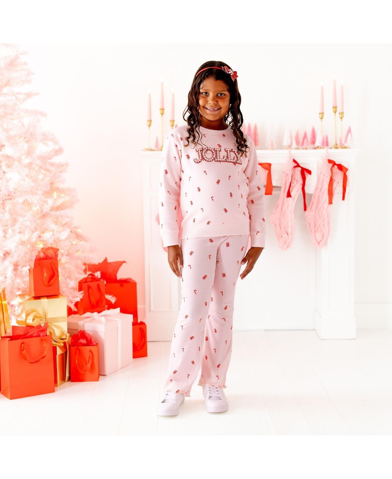 Girls' 4-16 Candy Cane Lane Flare Lettuce-Edge Leggings