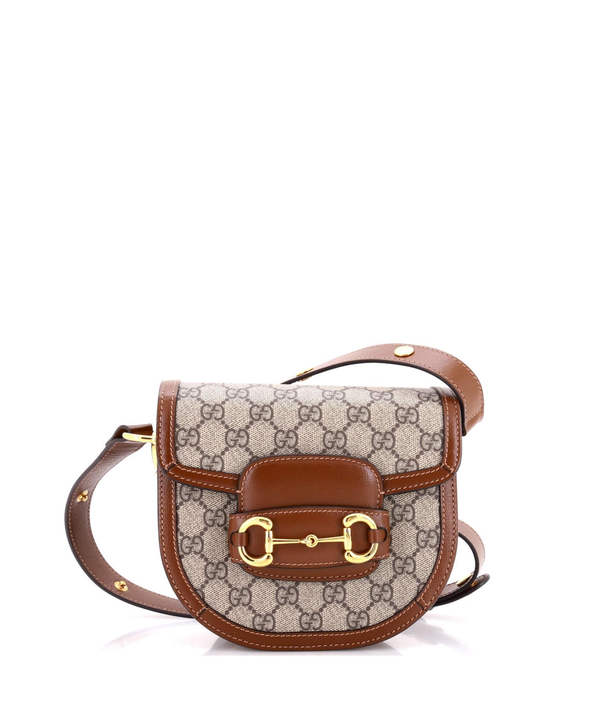 Pre-Owned Gucci Mini Horsebit 1955 Rounded Shoulder Bag Gg Coated Canvas and Leather - Brown