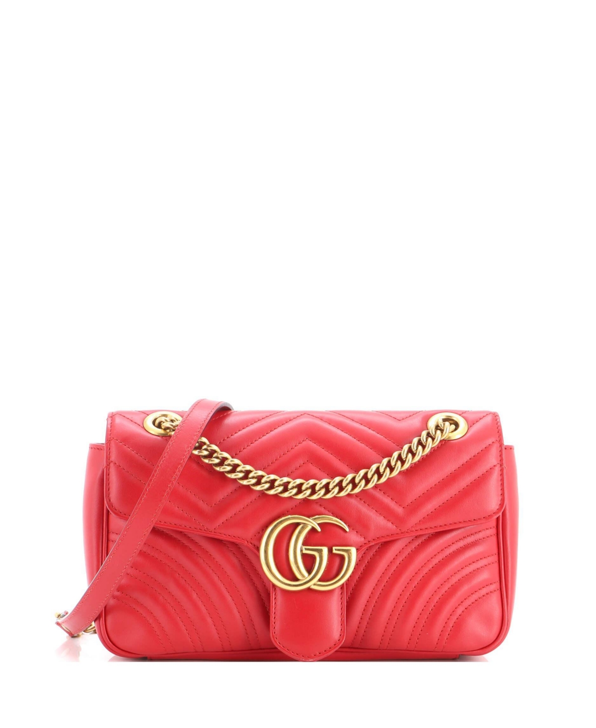Pre-Owned Gucci Small Gg Marmont Matelasse Leather Flap Bag - Red