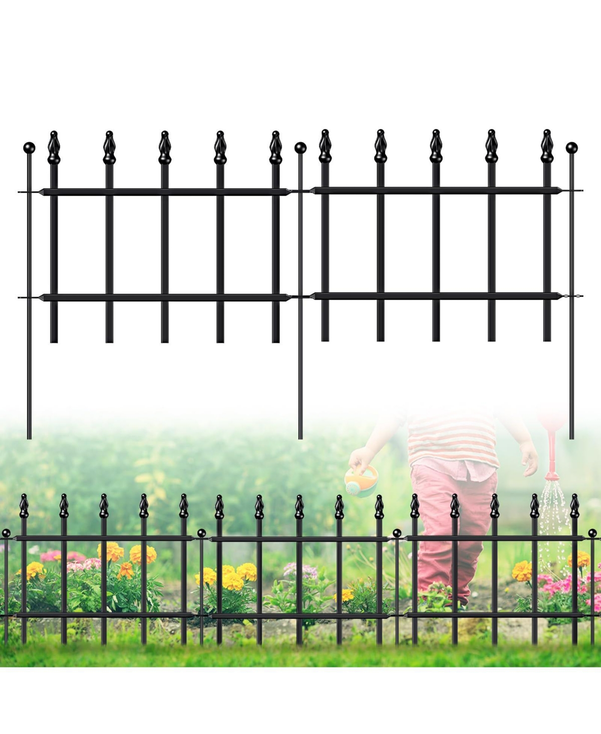 Aofar Decorative Metal Garden Fence 11IN X 6FT Small Border With Stakes