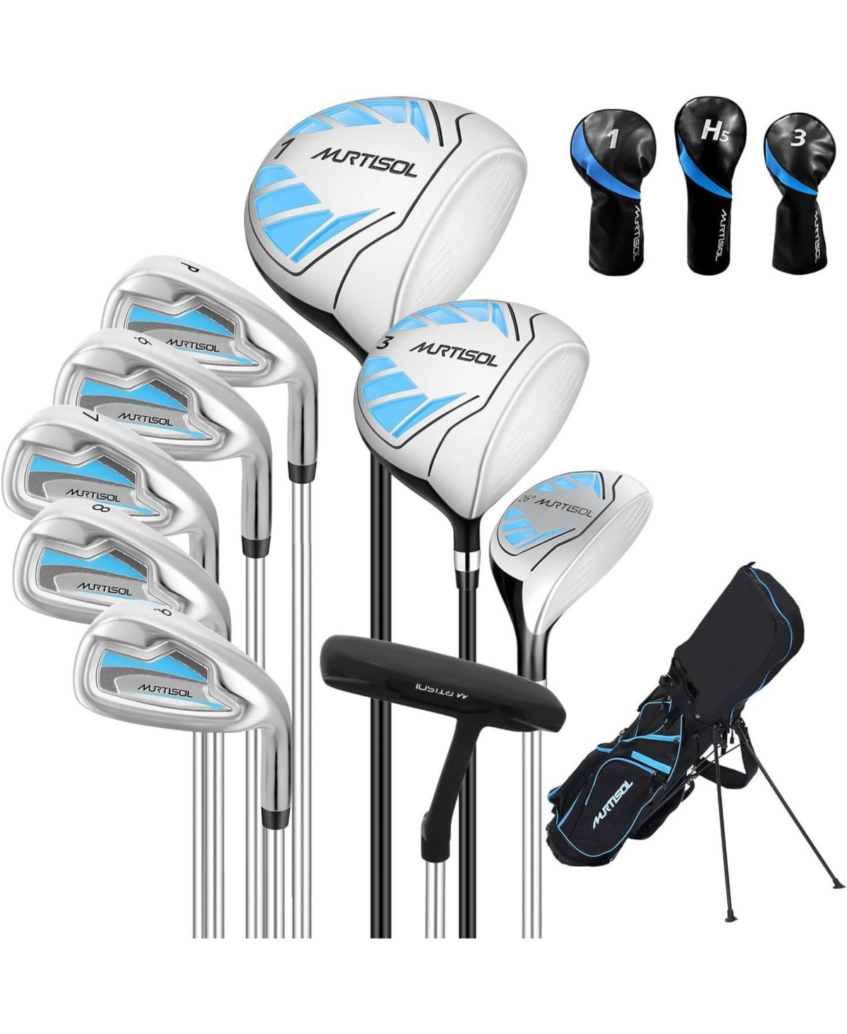 Hikeen 10-Piece Golf Club Set for Men, Right-Handed Clubs with Stand Bag, Blue