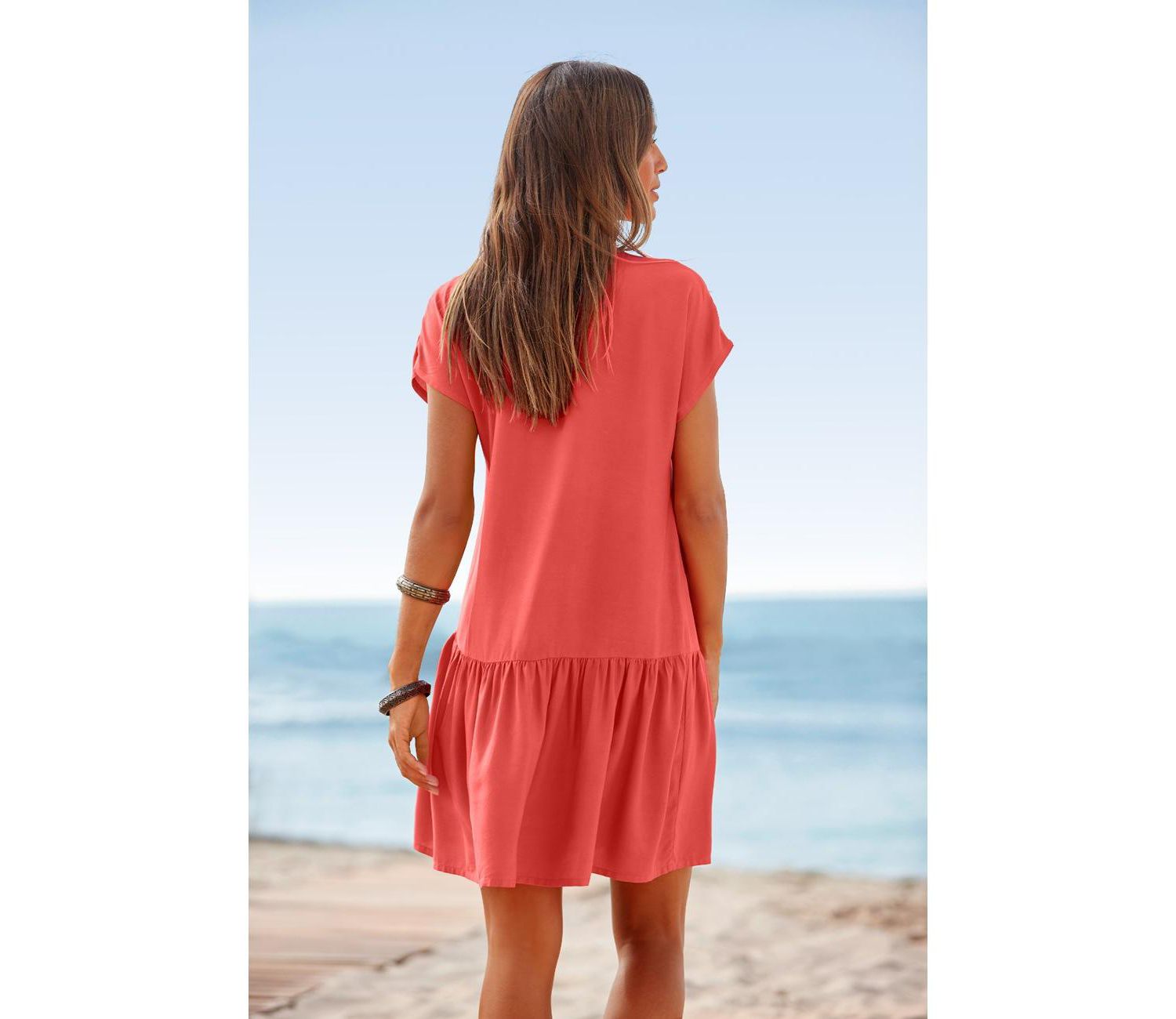 Women's Viscose Printed Flounce Hem Shift Notch-Neck Short Dress