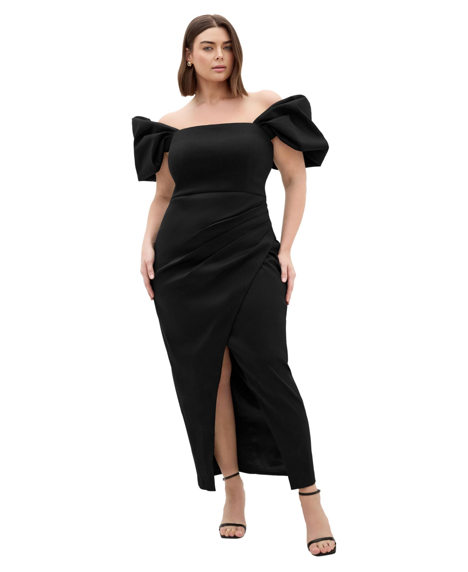 Plus Size Elyse Puff-Sleeve Off-Shoulder Maxi Dress