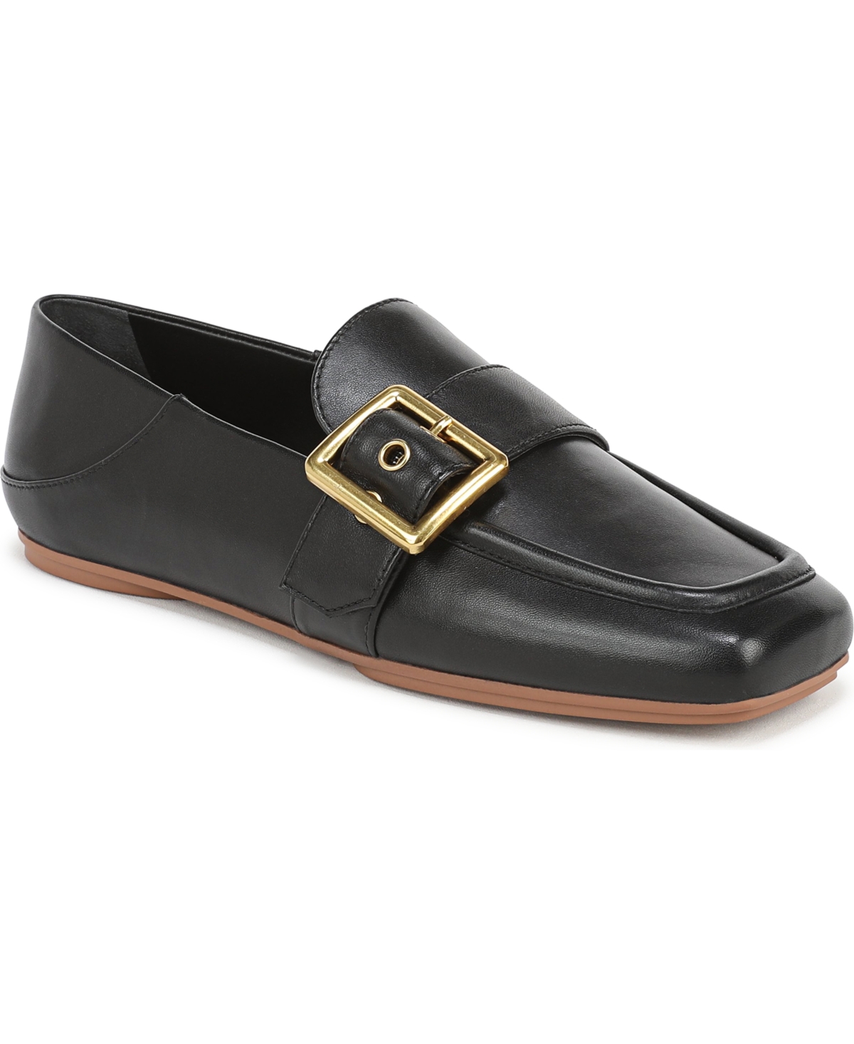 Franco Sarto Women's Oakeslyn Square Toe Buckle Loafers - Black Leather