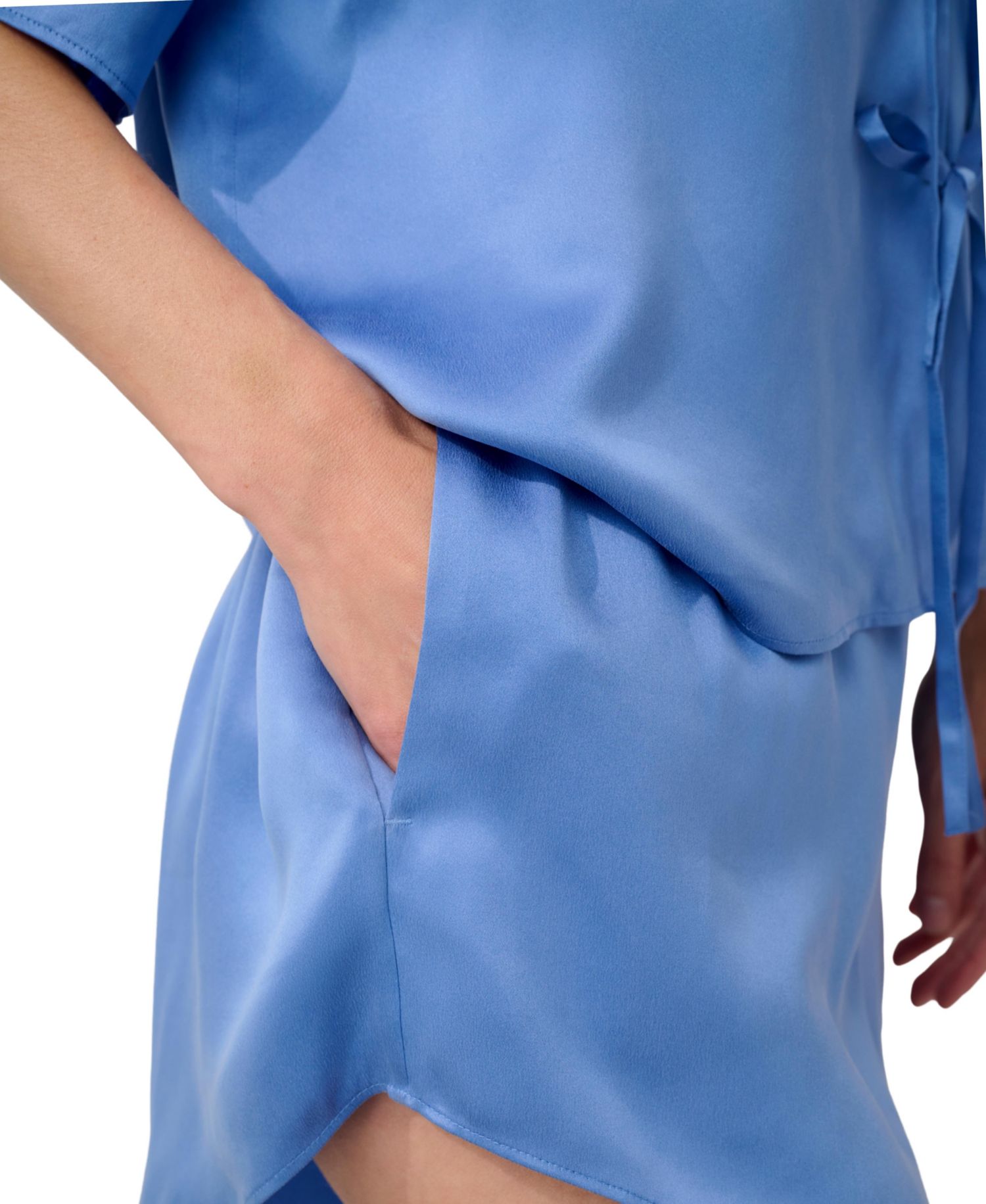 Women's Washable Silk Tie-Front Top and Shorts, 2-Piece Set