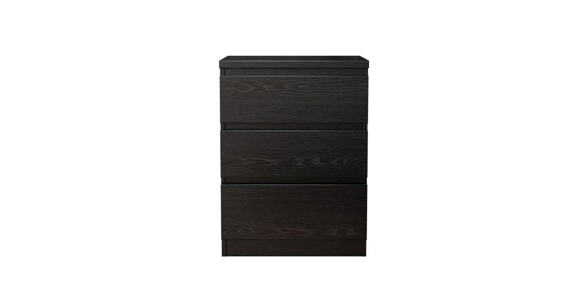 Flynama 19.7 Inch Black Handle-Free Nightstand with 3 Drawers, Thickened Top Plate Modern Side Table