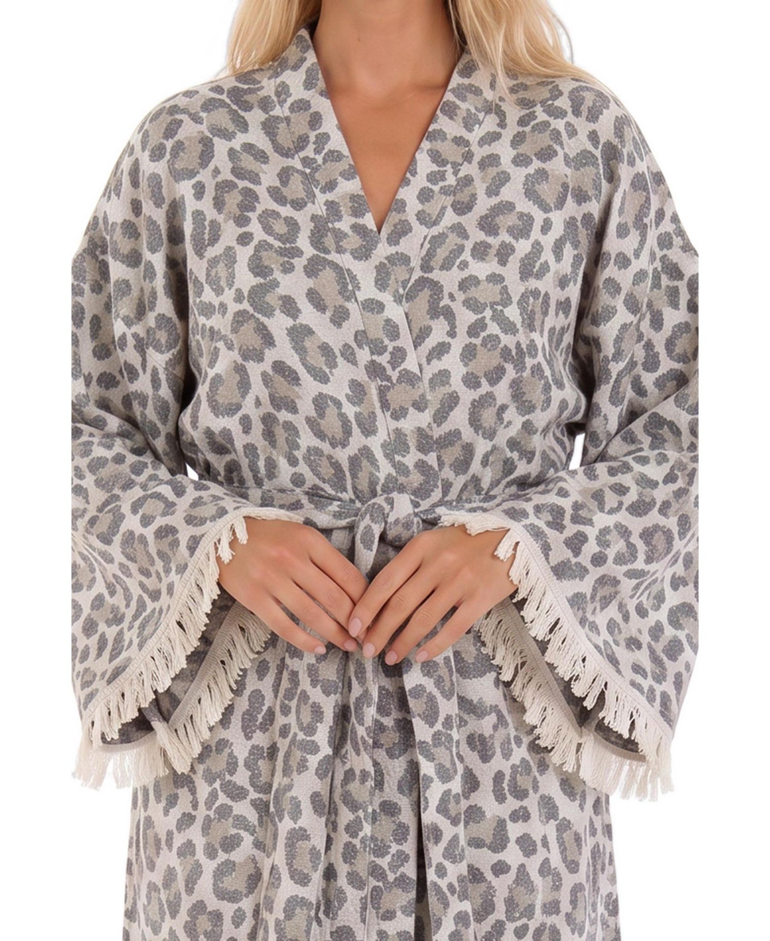 Women's Calista Handwoven-Jacquard Long-Sleeve Fringe Robe