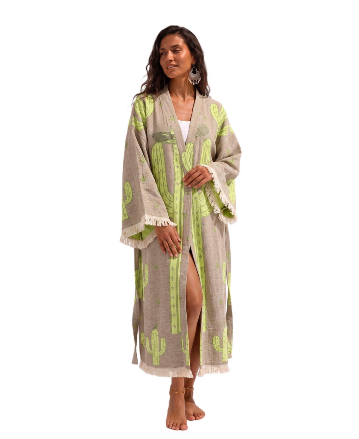 Tutunaki Women's Sedona Handwoven Jacquard Printed Fringed Festival Robe
